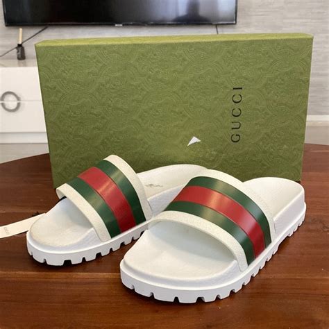 gucci web slide white|gucci interlocking slides.